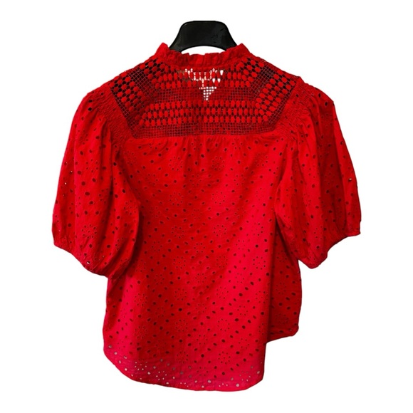 ADIVA Top Womens Medium Red Blouse Ruffle Crochet Puffy arms - Picture 5 of 8